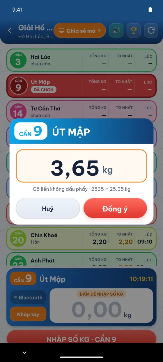 Hộp nhập số kg bằng tay, bấm Đồng ý là lưu